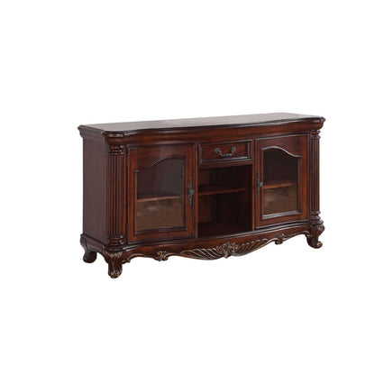65" Brown Cherry Cabinet Enclosed Storage TV Stand with Bookcase HomeRoots