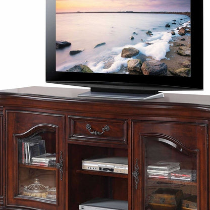 65" Brown Cherry Cabinet Enclosed Storage TV Stand with Bookcase HomeRoots