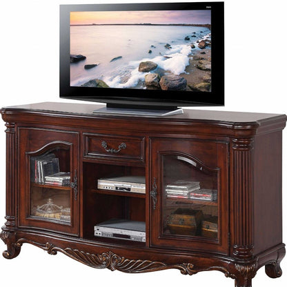 65" Brown Cherry Cabinet Enclosed Storage TV Stand with Bookcase HomeRoots