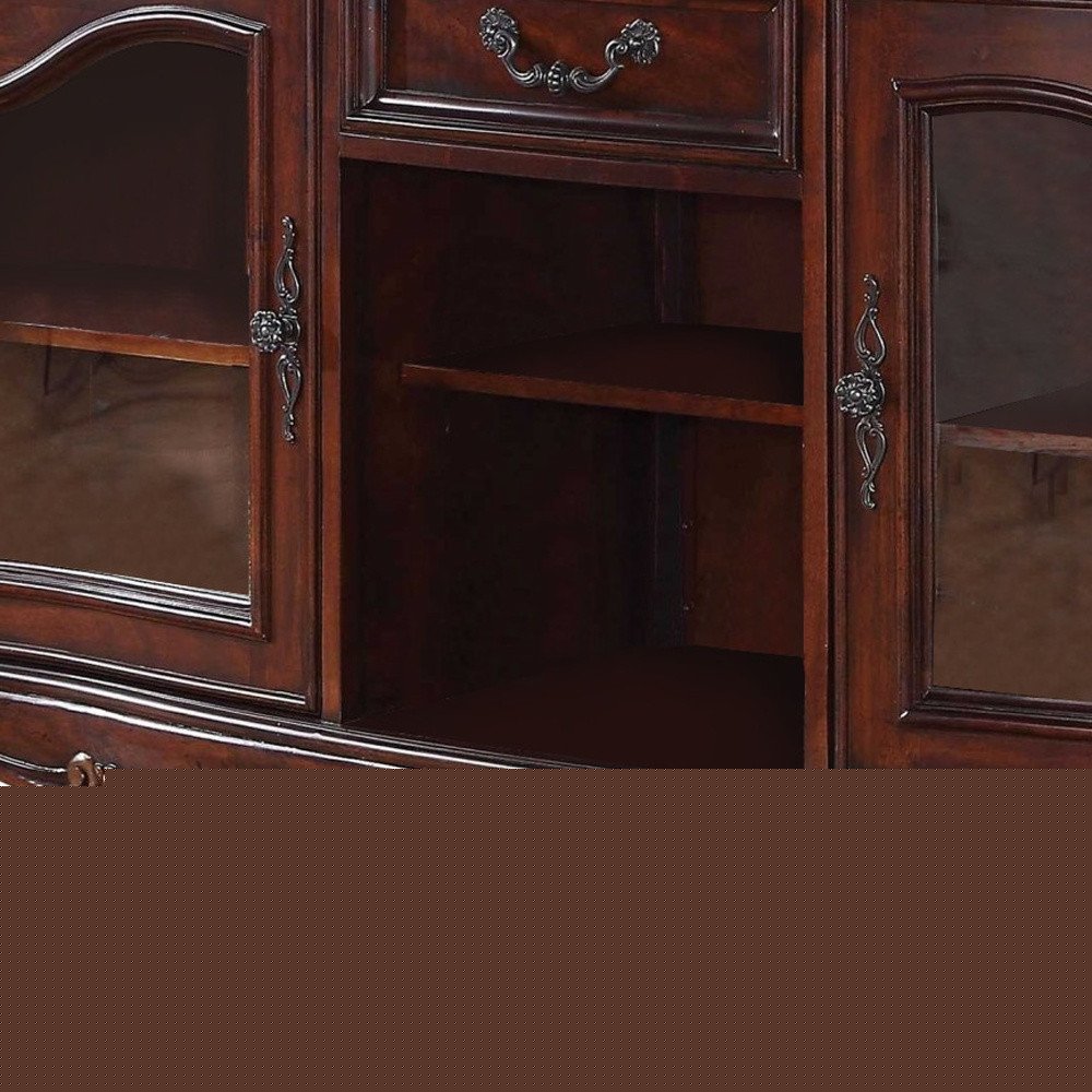 65" Brown Cherry Cabinet Enclosed Storage TV Stand with Bookcase HomeRoots