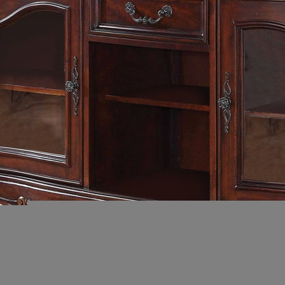 65" Brown Cherry Cabinet Enclosed Storage TV Stand with Bookcase HomeRoots