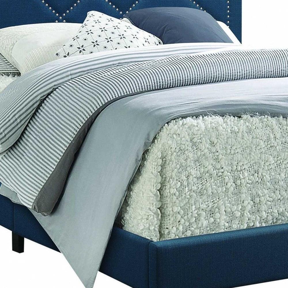 Dark Teal Standard Bed Upholstered With Nailhead Trim And With Headboard - FurniFindUSA