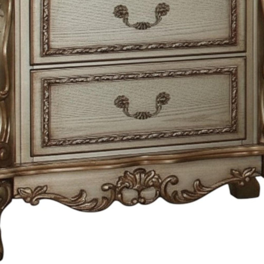 31" Gold Two Drawers Solid Wood Mirrored Nightstand HomeRoots