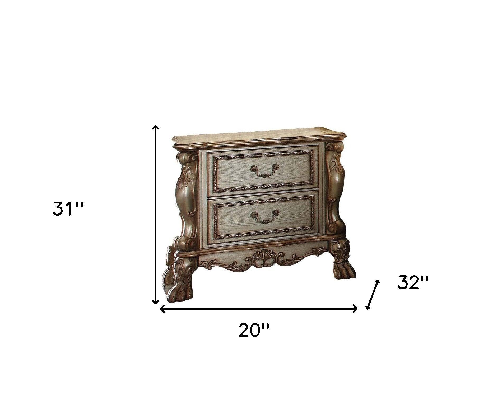 31" Gold Two Drawers Solid Wood Mirrored Nightstand - FurniFindUSA