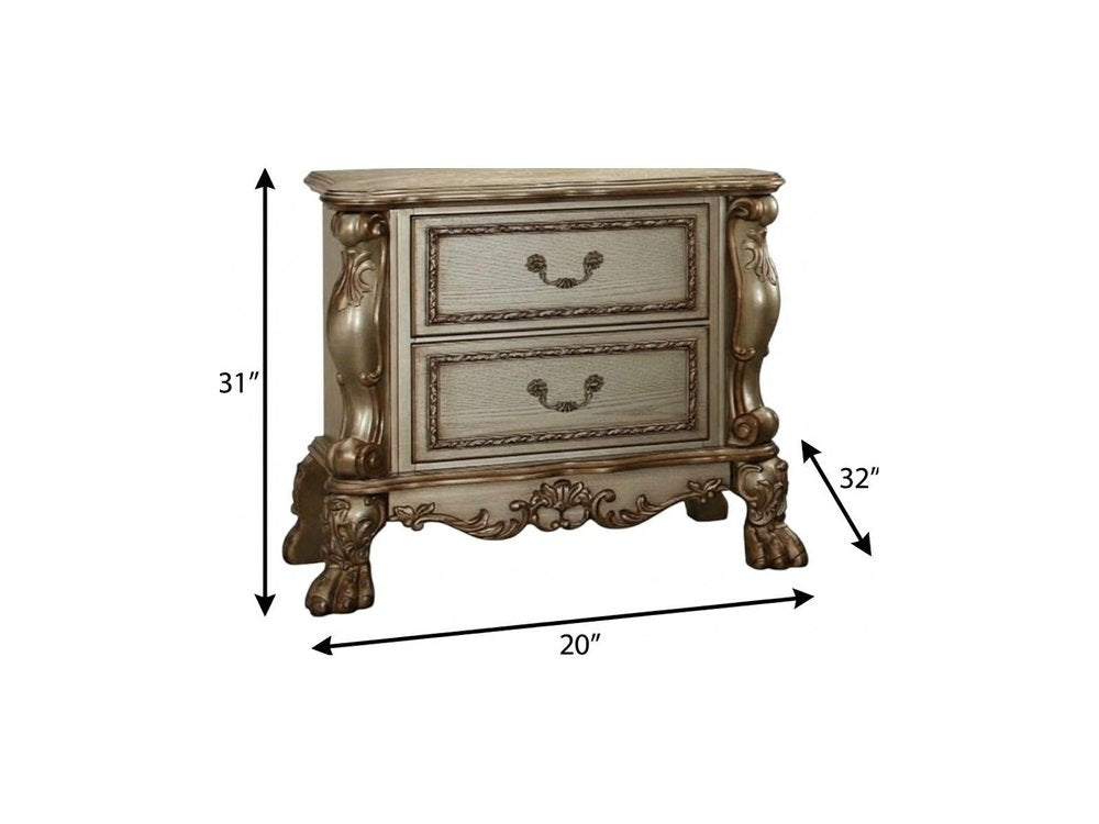 31" Gold Two Drawers Solid Wood Mirrored Nightstand HomeRoots