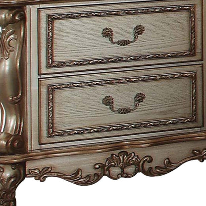 31" Gold Two Drawers Solid Wood Mirrored Nightstand HomeRoots