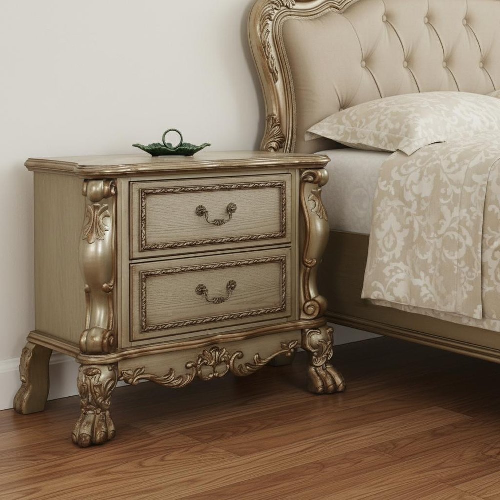 31" Gold Two Drawers Solid Wood Mirrored Nightstand HomeRoots