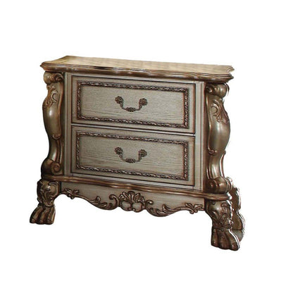 31" Gold Two Drawers Solid Wood Mirrored Nightstand HomeRoots