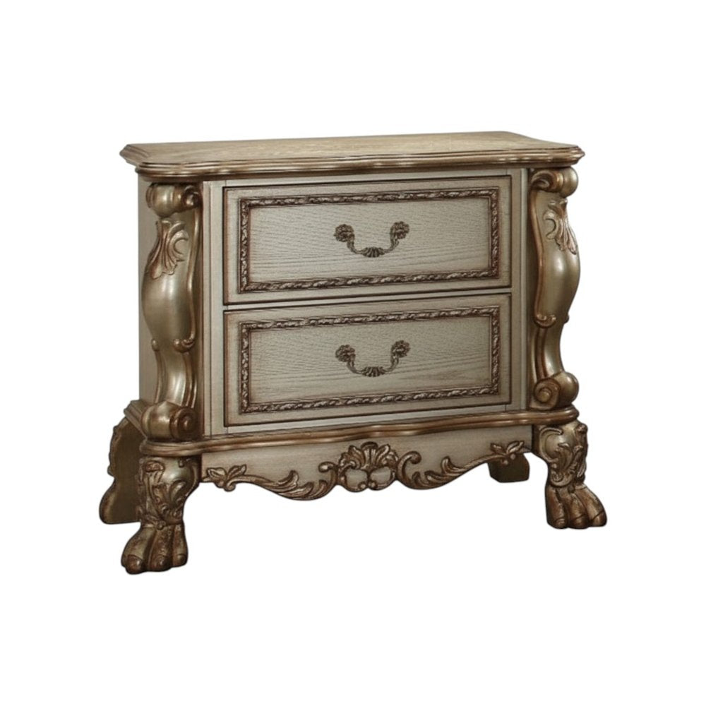31" Gold Two Drawers Solid Wood Mirrored Nightstand HomeRoots