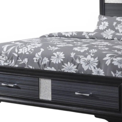 Black Gray and Silver Faux Crystal Bling Wood King Bed Frame With Two Drawers HomeRoots