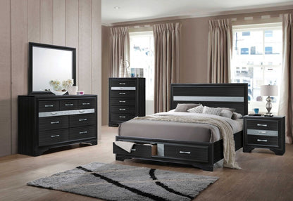 Black Gray and Silver Faux Crystal Bling Wood King Bed Frame With Two Drawers HomeRoots