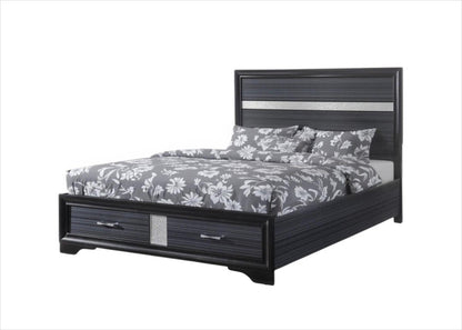 Black Gray and Silver Faux Crystal Bling Wood King Bed Frame With Two Drawers HomeRoots