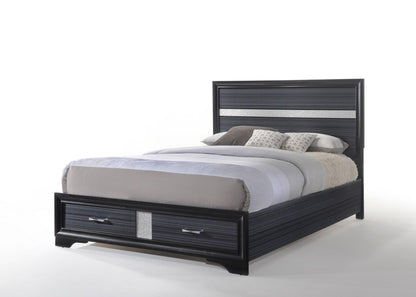 Beige And Black Upholstered Wooltwo Drawer Bed - FurniFindUSA