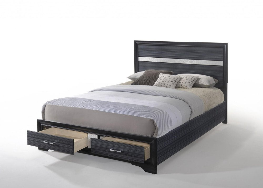 Black And Gray Wood Queen With Two Drawers Bed Frame HomeRoots
