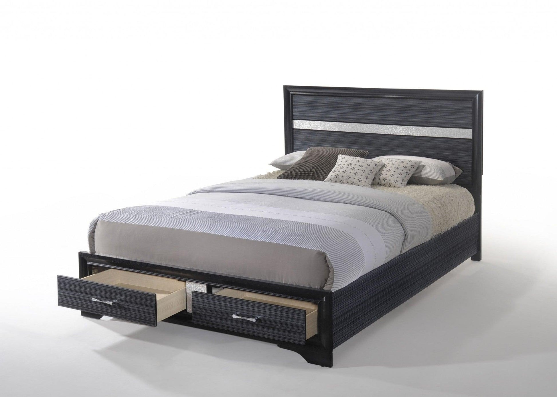 Beige And Black Upholstered Wooltwo Drawer Bed - FurniFindUSA