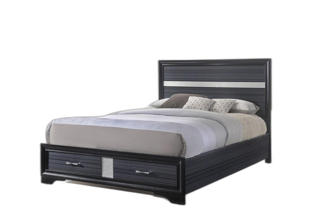 Black And Gray Wood Queen With Two Drawers Bed Frame HomeRoots