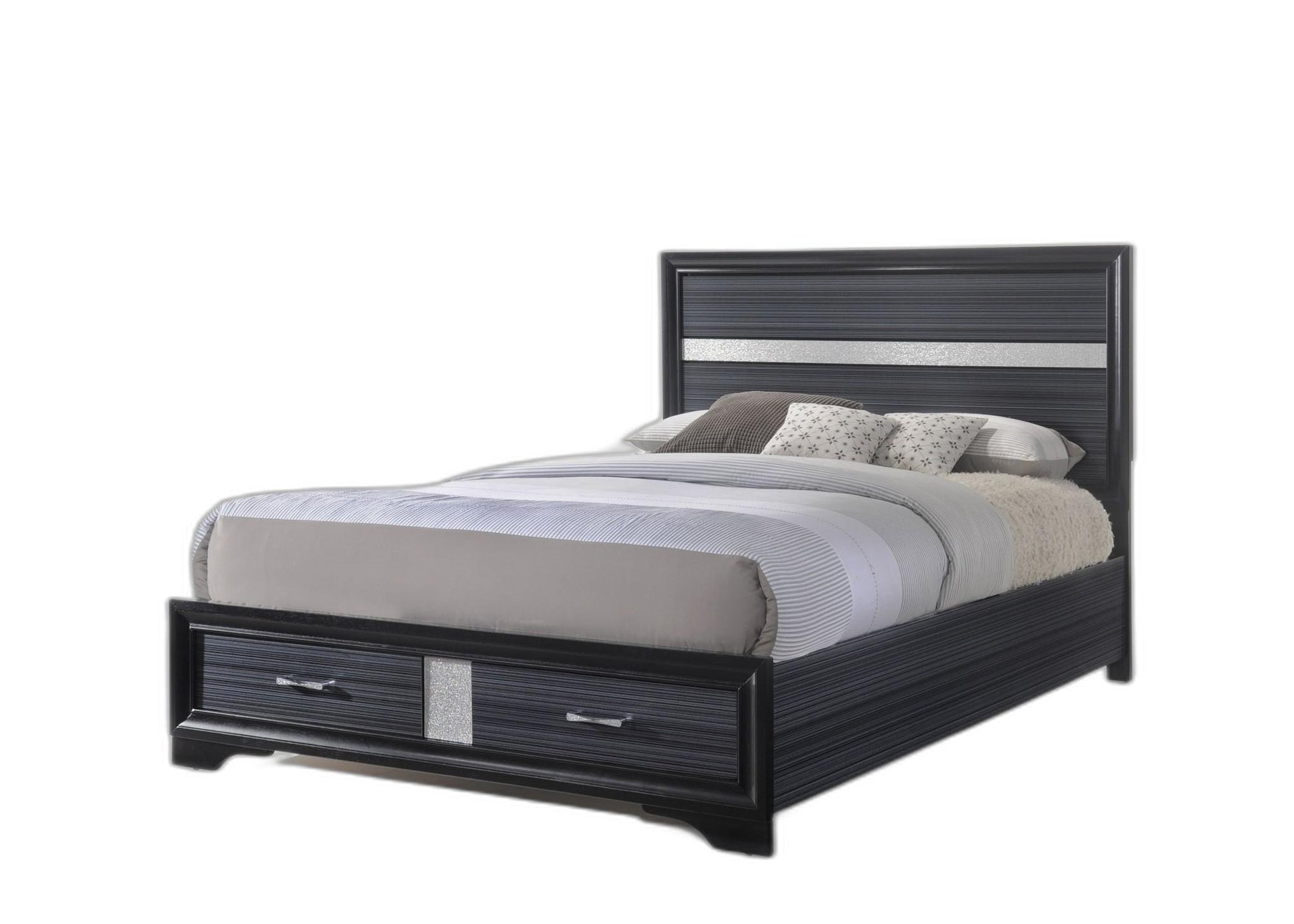 Beige And Black Upholstered Wooltwo Drawer Bed - FurniFindUSA