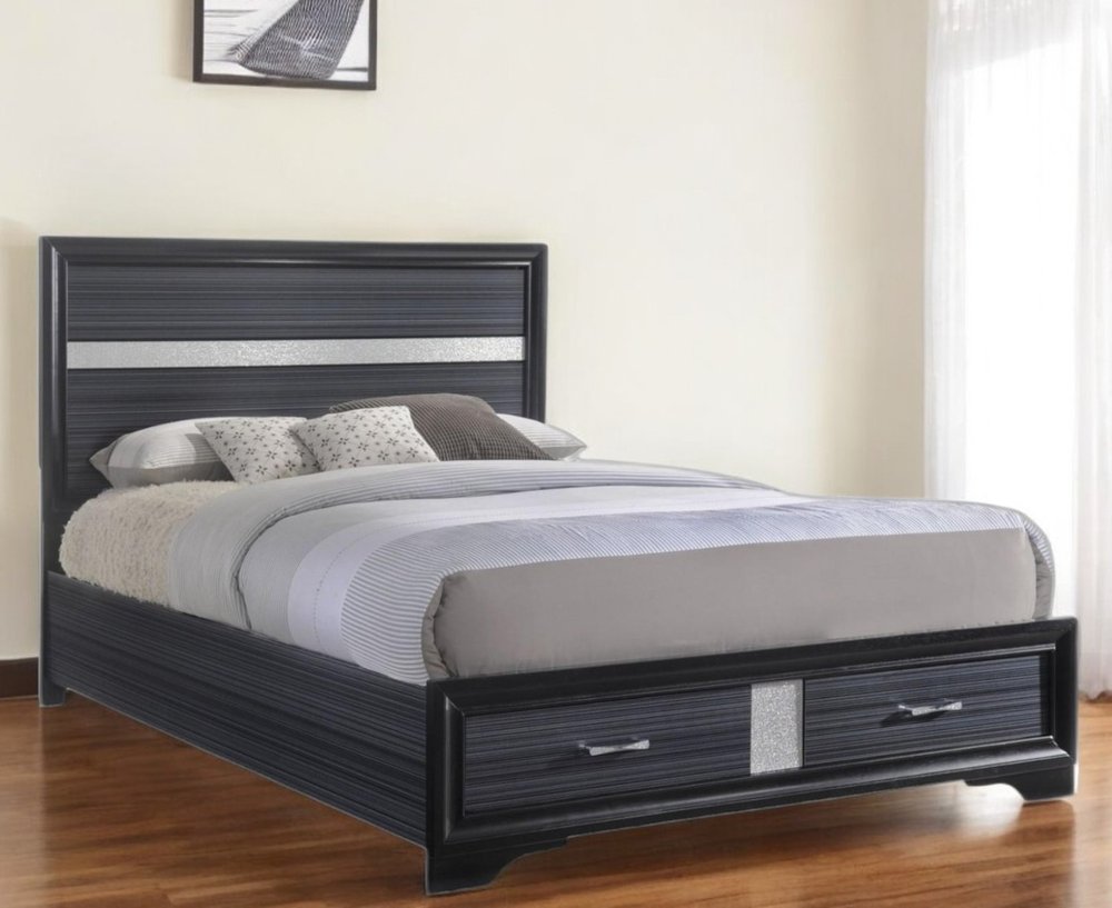 Black And Gray Wood Queen With Two Drawers Bed Frame HomeRoots