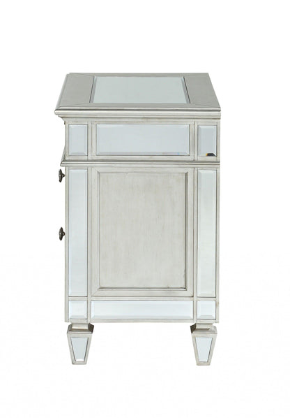 31" Silver Two Drawers Solid Wood Mirrored Nightstand - FurniFindUSA