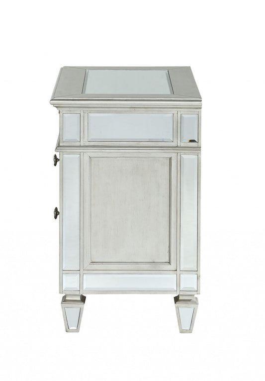 31" Silver Two Drawers Solid Wood Mirrored Nightstand - FurniFindUSA