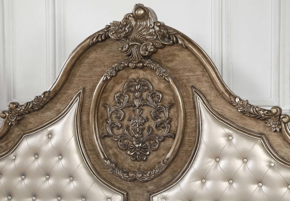 Queen Tufted Bronze Upholstered Faux Leather Bed With Nailhead Trim HomeRoots