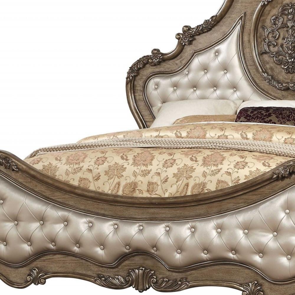 Queen Tufted Bronze Upholstered Faux Leather Bed With Nailhead Trim HomeRoots