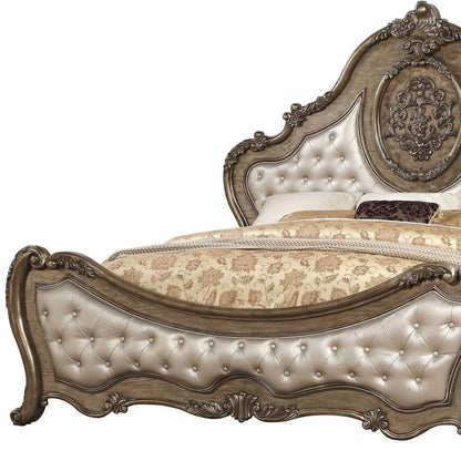 Queen Tufted Bronze Upholstered Faux Leather Bed With Nailhead Trim HomeRoots