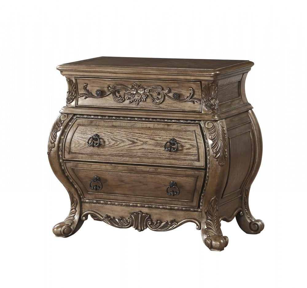 34" Champagne Novelty Three Drawers Solid Wood Nightstand HomeRoots