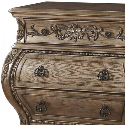 34" Champagne Novelty Three Drawers Solid Wood Nightstand HomeRoots