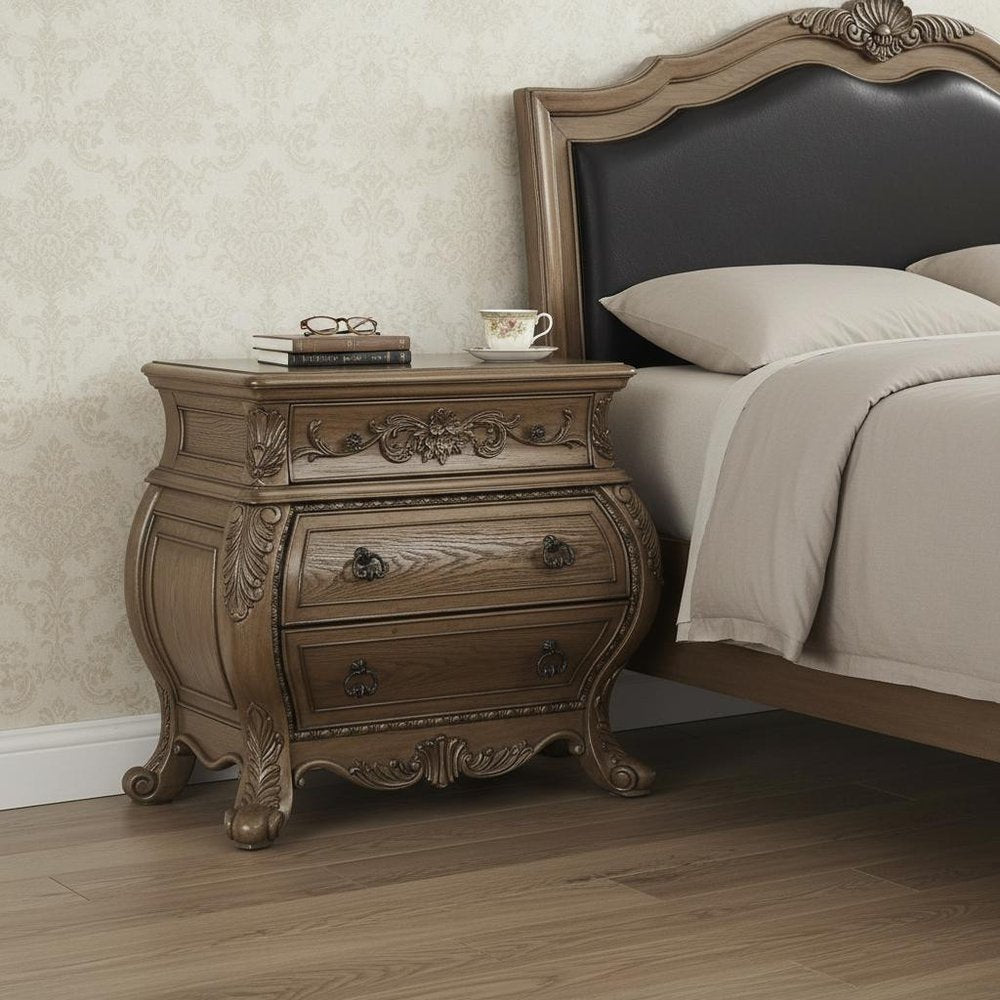 34" Champagne Novelty Three Drawers Solid Wood Nightstand HomeRoots