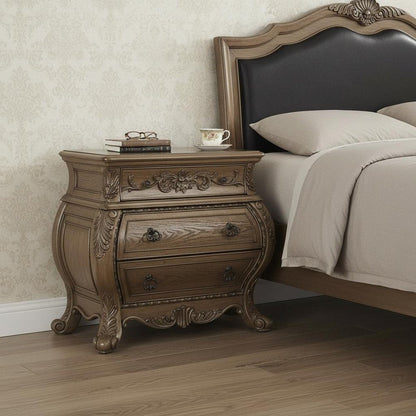 34" Champagne Novelty Three Drawers Solid Wood Nightstand HomeRoots