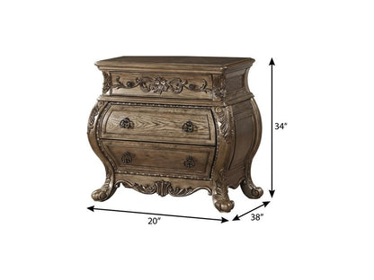 34" Champagne Novelty Three Drawers Solid Wood Nightstand HomeRoots