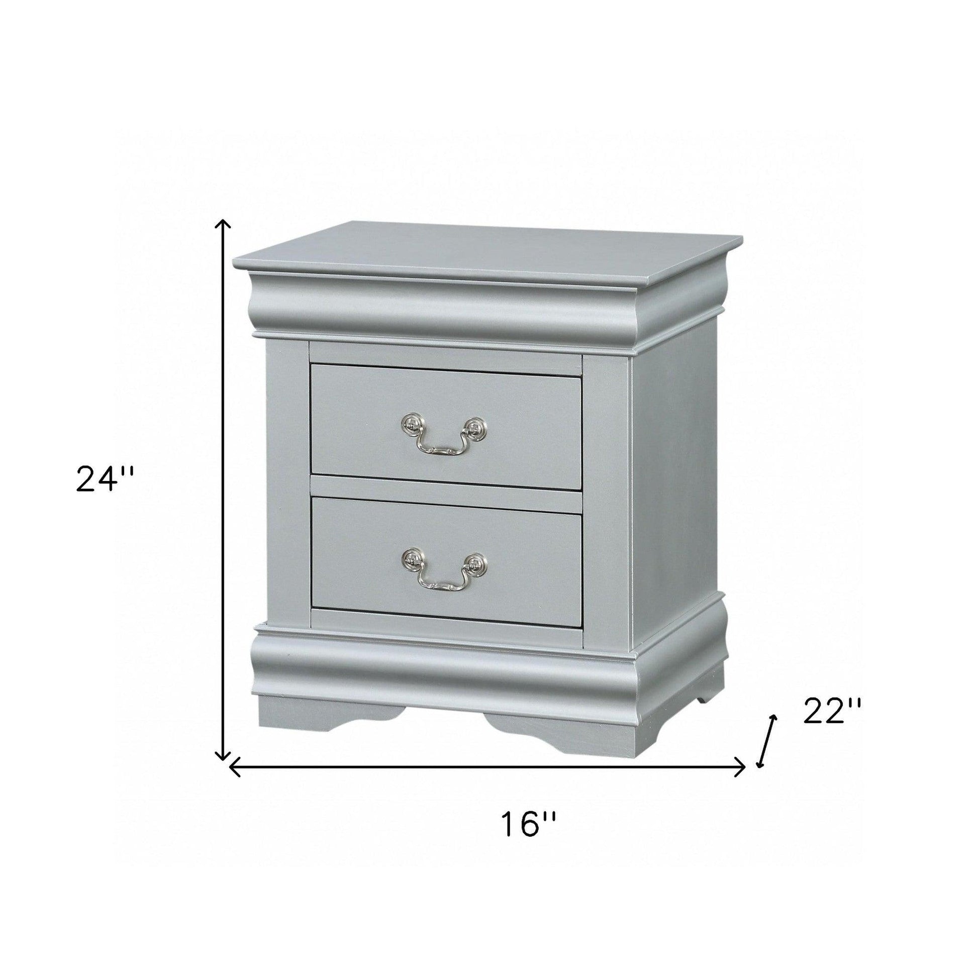 24" Platinum Two Drawers Nightstand - FurniFindUSA