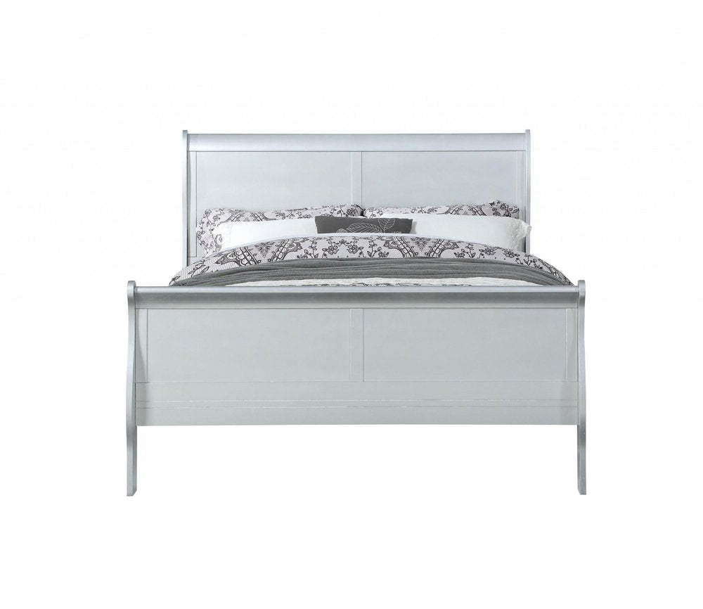 King Silver Sleigh Bed HomeRoots