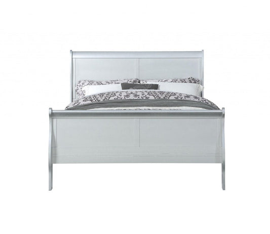 King Silver Sleigh Bed HomeRoots