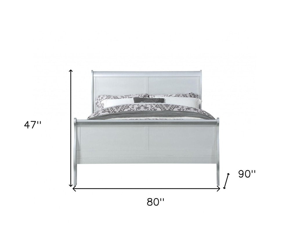 King Silver Sleigh Bed HomeRoots
