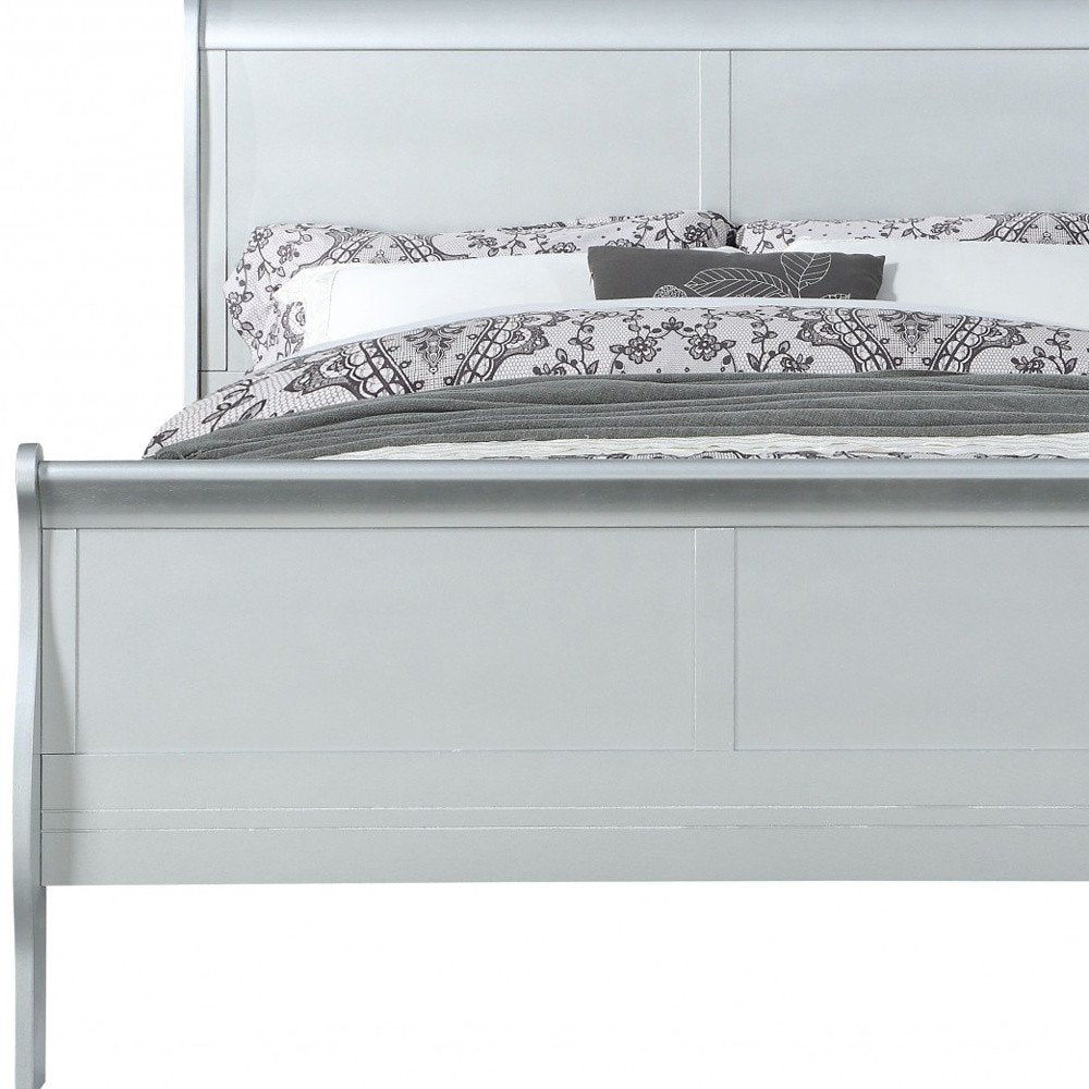 King Silver Sleigh Bed HomeRoots