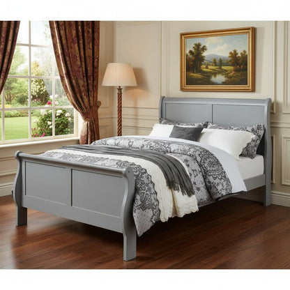 King Silver Sleigh Bed HomeRoots
