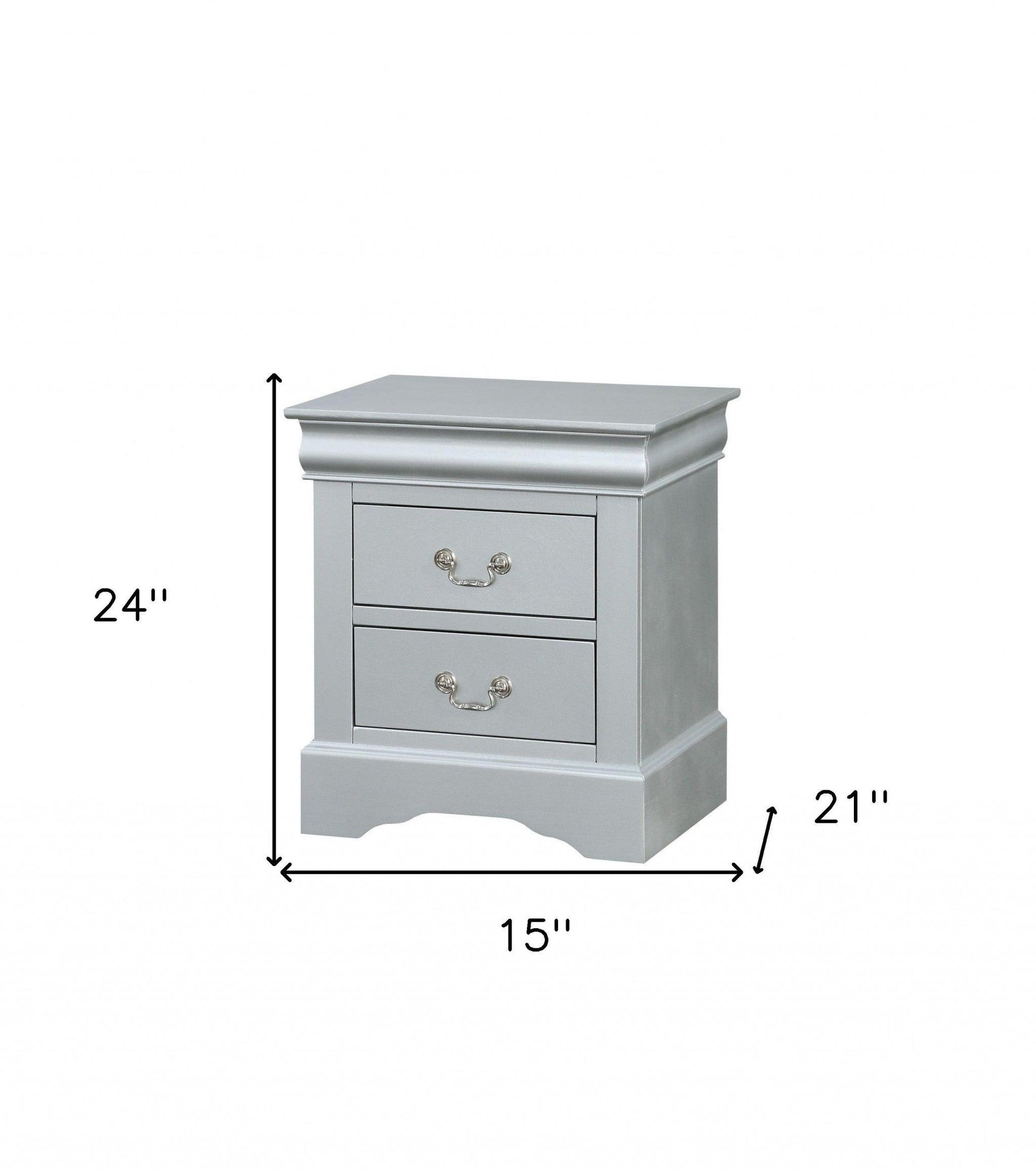 24" Platinum Two Drawers Nightstand - FurniFindUSA