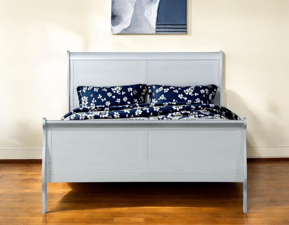 King Silver Sleigh Bed HomeRoots