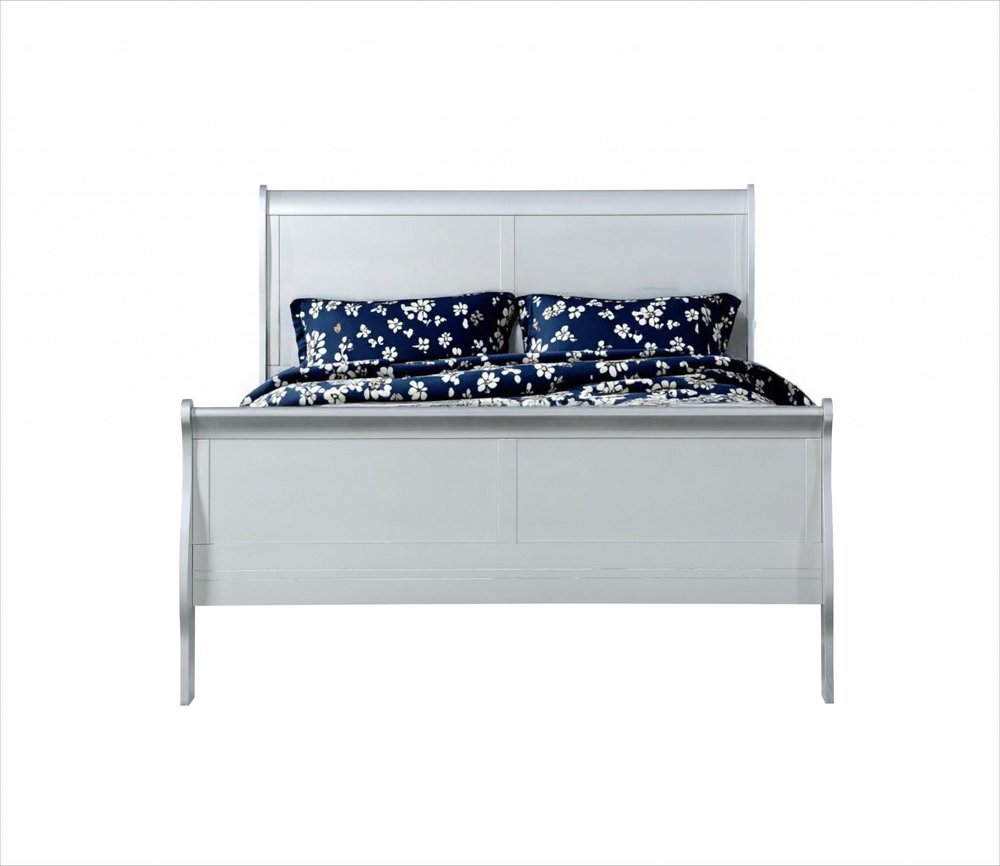 King Silver Sleigh Bed HomeRoots