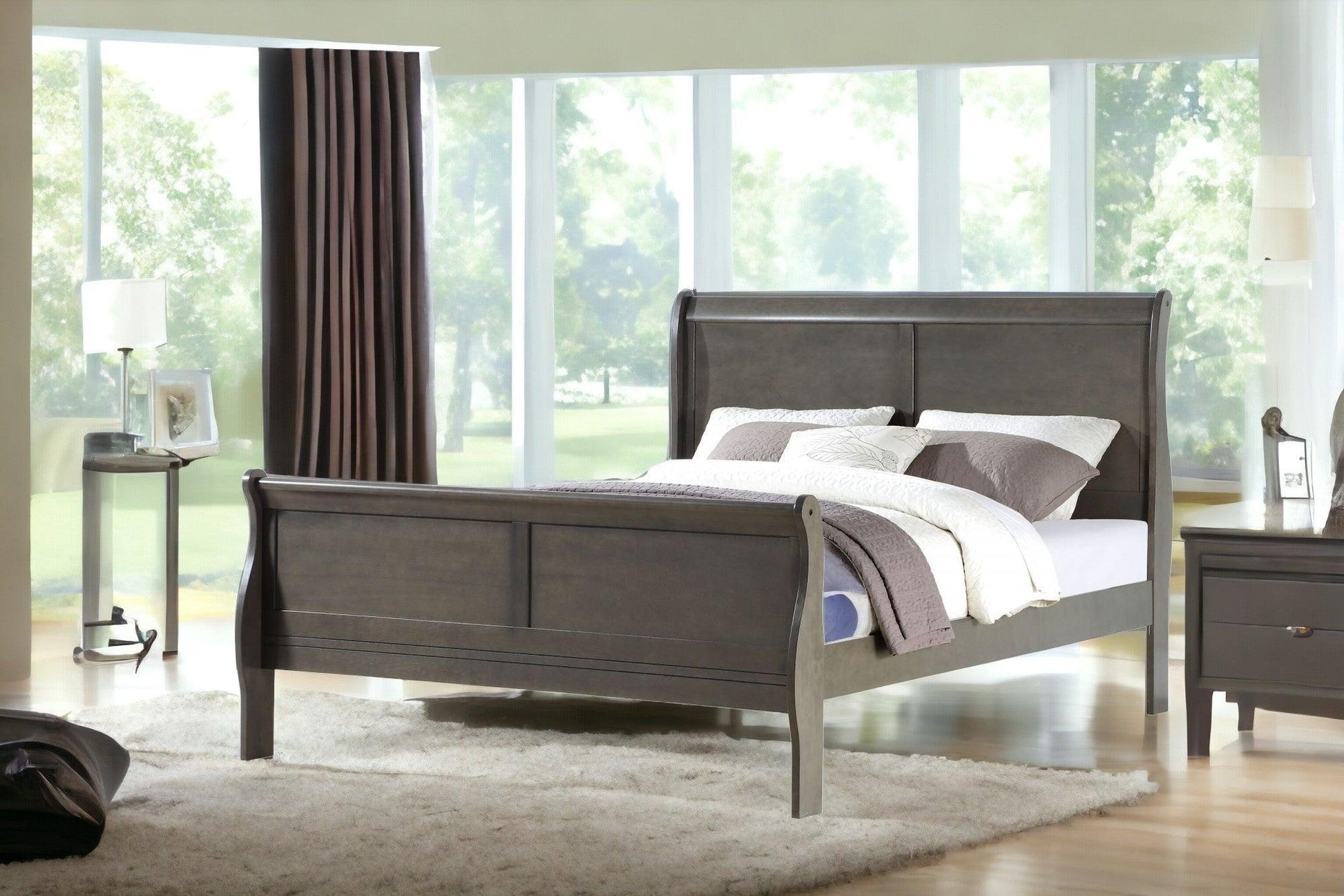 Dark Gray King Sleigh Bed - FurniFindUSA