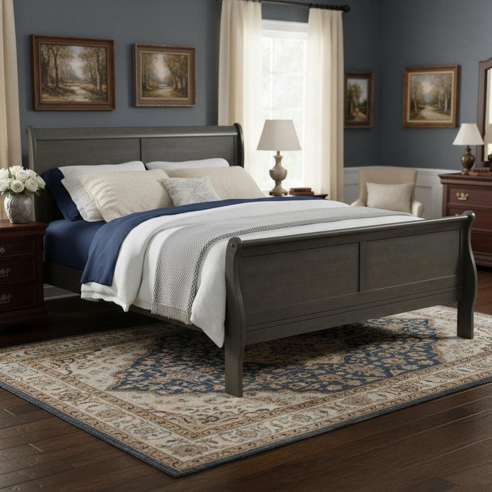 Dark Gray King Sleigh Bed HomeRoots