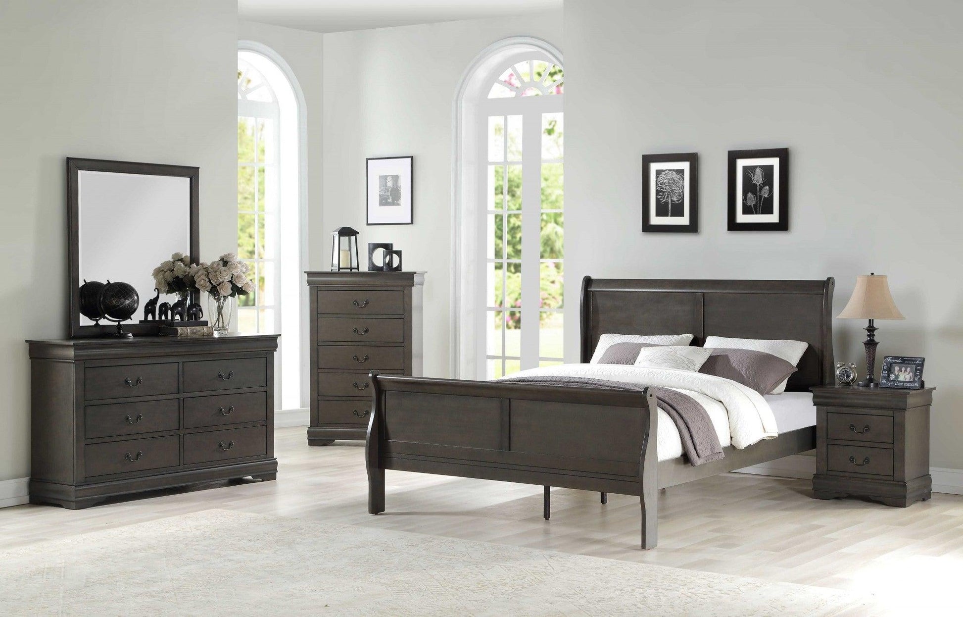 Dark Gray King Sleigh Bed - FurniFindUSA