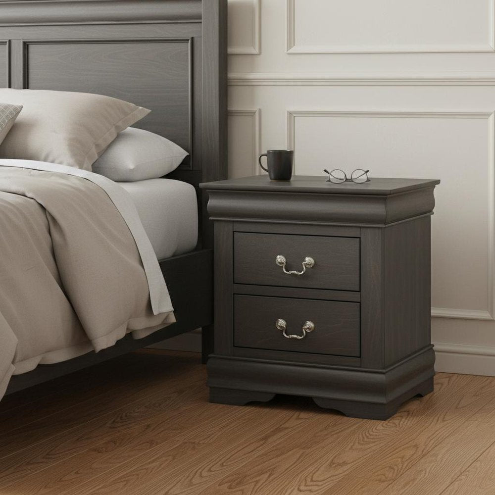 24" Gray Two Drawers Nightstand HomeRoots