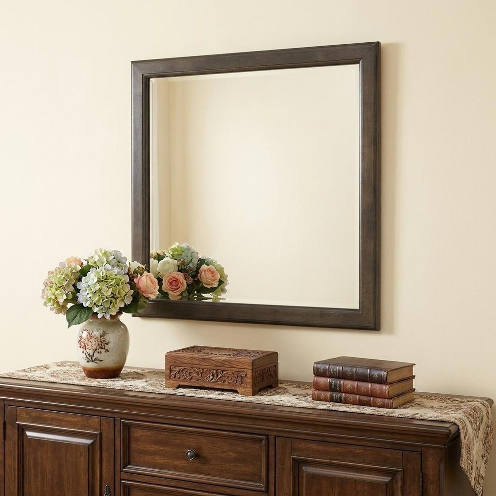 38" Gray Square Wood Framed Accent Mirror HomeRoots