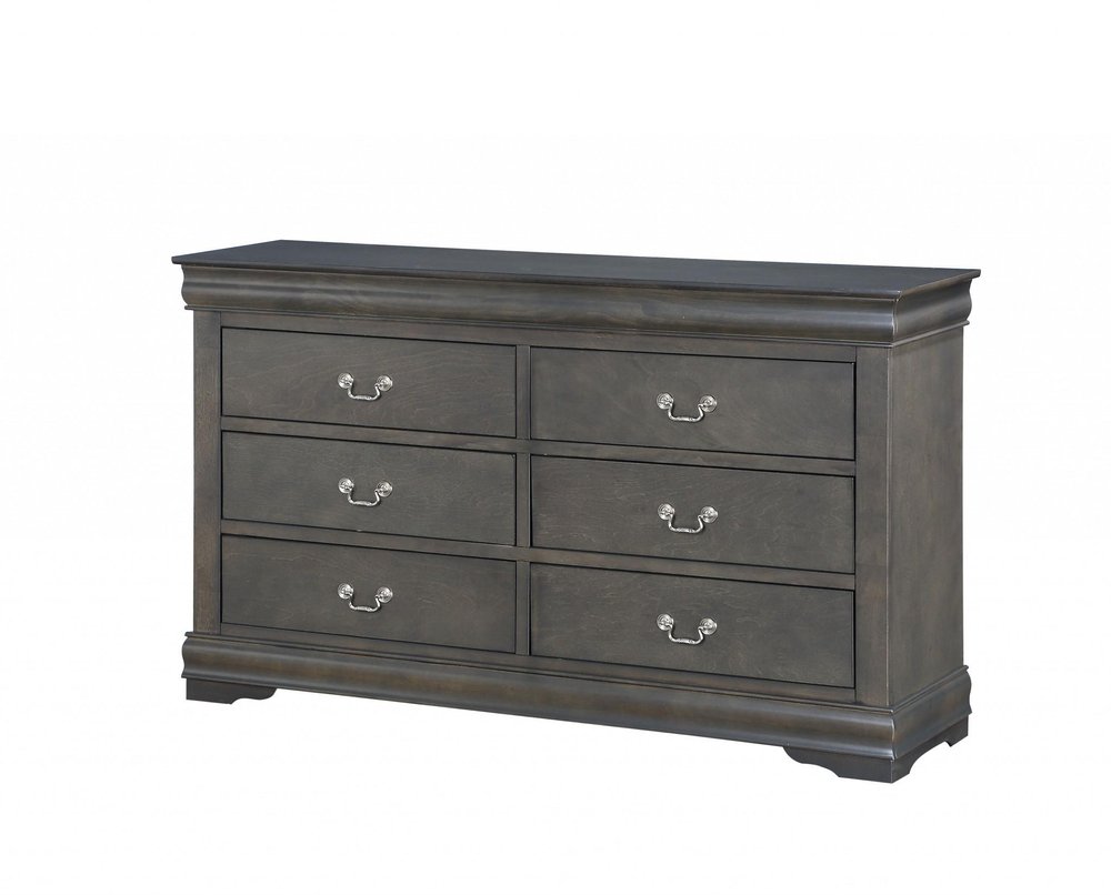 57" Gray Solid Wood Six Drawer Double Dresser HomeRoots