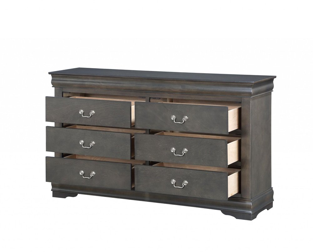 57" Gray Solid Wood Six Drawer Double Dresser HomeRoots