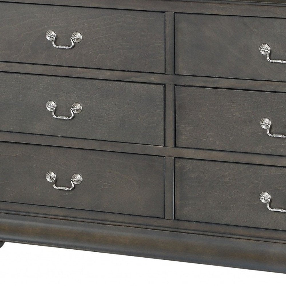 57" Gray Solid Wood Six Drawer Double Dresser HomeRoots