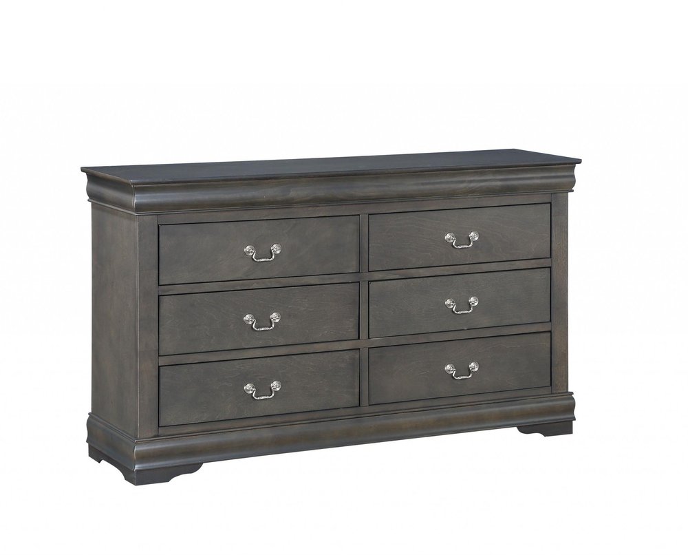 57" Gray Solid Wood Six Drawer Double Dresser HomeRoots